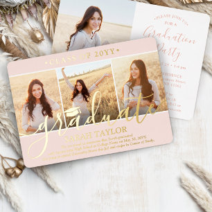 4 Photo Graduation Party Elegant Blush Pink & Gold
