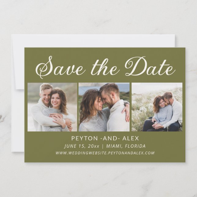4-Photo Green 2-Sided Wedding Save Date  Save The Date (Front)