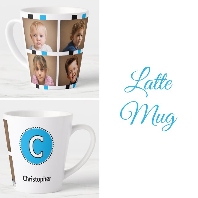 4 photo initial name black blue latte mug (Creator Uploaded)