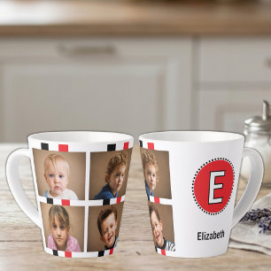 4 photo initial name black red latte mug