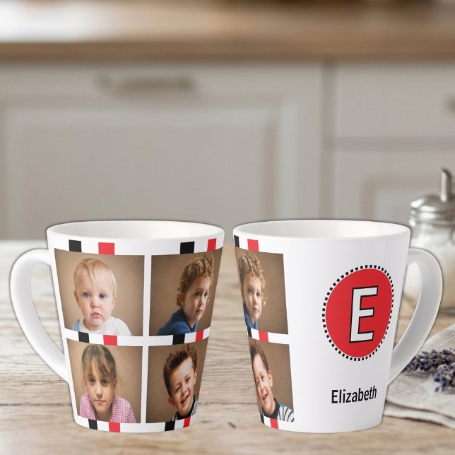4 photo initial name black red latte mug (Creator Uploaded)