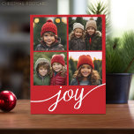 4 Photo Instagram Collage Modern Joy Script Holiday Postcard<br><div class="desc">Use 4 square pictures to make a unique and trendy Merry Christmas photo card. The background is a bright and cheery red with the large script JOY. If you need to move anything around,  click on the customize button to make changes.</div>