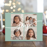 4 Photo Instagram Collage with Joy - Mint Holiday Postcard<br><div class="desc">Use 4 square pictures to make a unique and trendy Merry Christmas memento. If you need to move anything around,  click on the customize button to make changes.</div>
