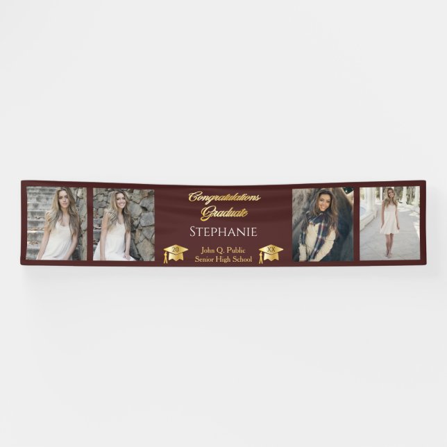 4 Photo Maroon Gold Congrats Graduate Name School Banner (Horizontal)