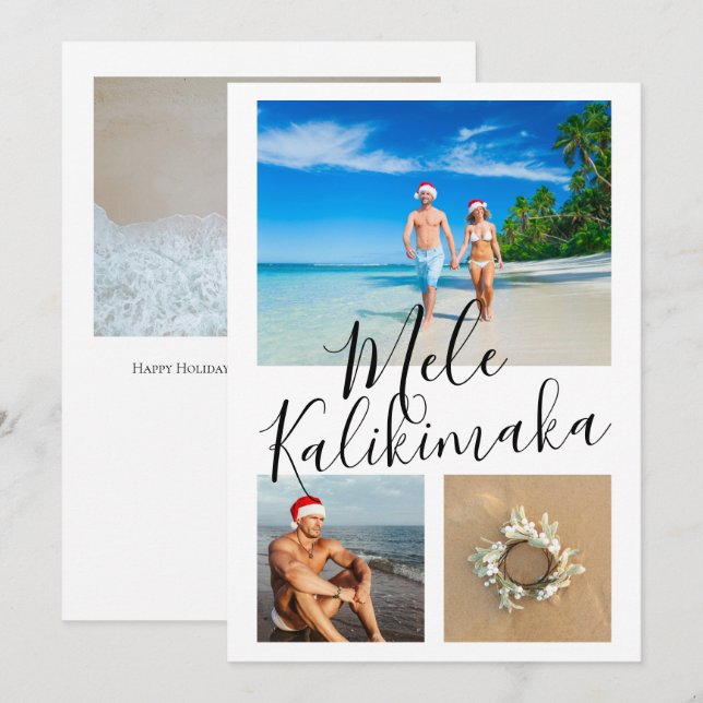 4 Photo Mele Kalikimaka Personalized Christmas Holiday Card (Front/Back)
