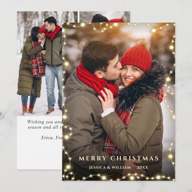 4 PHOTO Merry Christmas Gold Sparkle Greeting Holiday Card (Front/Back)