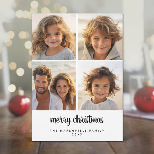 4 Photo Minimal Merry Christmas black white Holiday Card