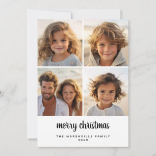 4 Photo Minimal Merry Christmas black white Holiday Card