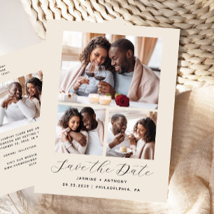 4-Photo Minimalist Beige Save the Date Postcard