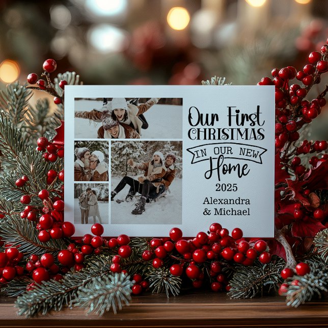 4 Photo Minimalist Christmas First Home Holiday Card (Creator Uploaded)