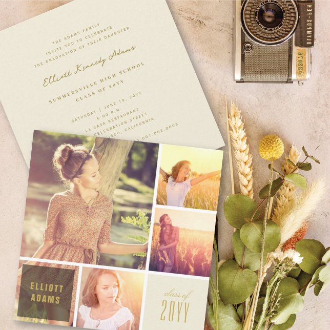 4 Photo Minimalist Colour Square Graduation Party Invitation (Creator Uploaded)