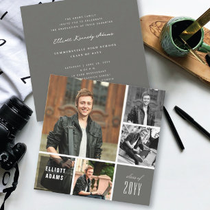 4 Photo Minimalist Colour Square Graduation Party Invitation