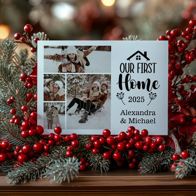 4 Photo Minimialist Christmas Our First Home Holiday Card (Creator Uploaded)