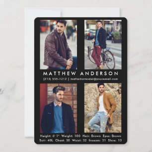4 Photo Model Actor Comp Card Blk R
