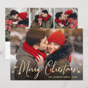 4 PHOTO Modern Golden Christmas Greeting Holiday C Card