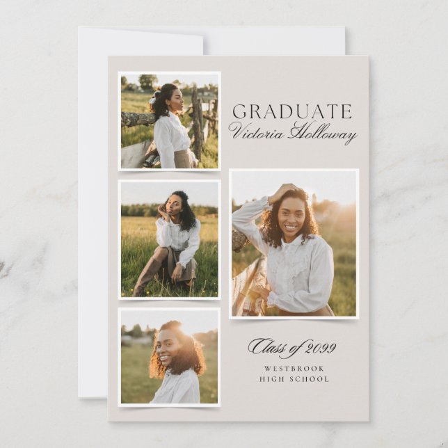 4 Photo Modern Ivory Graduation Announcement  (Front)