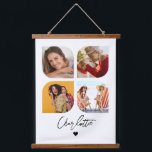 4 Photo Modern Trendy Simple Personalized Name Hanging Tapestry<br><div class="desc">4 Photo Modern Trendy Simple Heart Personalized Name Hanging Tapestry features four of your favourite photos with your personalized name in elegant black calligraphy script accented with a love heart. Personalize by editing the text in the text box provided. Perfect for birthday, Christmas, Mother's Day, baby showers, bridal showers, mom,...</div>