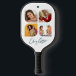 4 Photo Modern Trendy Simple Personalized Name Pickleball Paddle<br><div class="desc">4 Photo Modern Trendy Simple Heart Personalized Name Pickleball Paddle features four of your favourite photos with your personalized name in elegant blue calligraphy script accented with a love heart. Personalize by editing the text in the text box provided. Perfect for birthday, Christmas, Mother's Day, baby showers, bridal showers, mom,...</div>