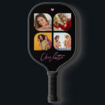 4 Photo Modern Trendy Simple Personalized Name Pickleball Paddle<br><div class="desc">4 Photo Modern Trendy Simple Heart Personalized Name Pickleball Paddle features four of your favourite photos with your personalized name in elegant pink calligraphy script accented with a love heart. Personalize by editing the text in the text box provided. Perfect for birthday, Christmas, Mother's Day, baby showers, bridal showers, mom,...</div>