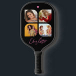 4 Photo Modern Trendy Simple Personalized Name Pickleball Paddle<br><div class="desc">4 Photo Modern Trendy Simple Heart Personalized Name Pickleball Paddle features four of your favourite photos with your personalized name in elegant pink calligraphy script accented with a love heart. Personalize by editing the text in the text box provided. Perfect for birthday, Christmas, Mother's Day, baby showers, bridal showers, mom,...</div>