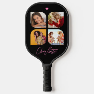 4 Photo Modern Trendy Simple Personalized Name Pickleball Paddle