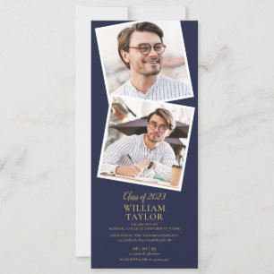 4 Photo Navy Blue And Gold Graduation Party Invitation