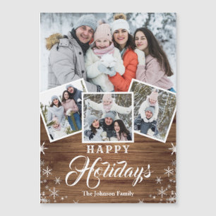 4 PHOTO Noël Rustique Bois Carte magnétique