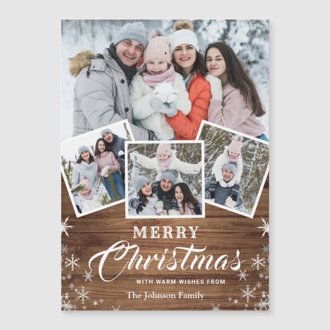 4 PHOTO Noël Rustique Bois Carte magnétique (Devant)