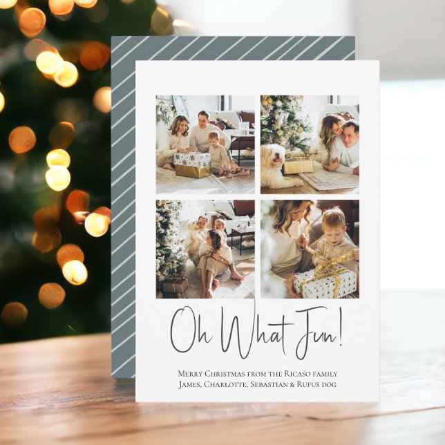 4 Photo oh Quel modèle de Noël amusant (4 Photo oh What Fun Christmas template flat cards from Ricaso. Add own photograhs and text)