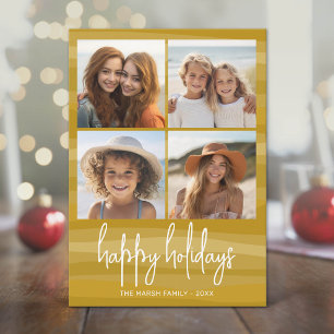 4 Photo Organic Gold Curves - Christmas Happy Holiday Card