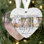 4 Photo Our First Christmas Engaged Faux Marble Ornament<br><div class="desc">Celebrate the joyful 1st holiday of your engagement with this custom heart-shaped 4 photo collage "Our First Christmas Engaged" faux marble acrylic ornament. All text and images on this template are simple to personalize. (IMAGE PLACEMENT TIP: An easy way to centre a photo exactly how you want is to crop...</div>