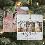 4 Photo Our First Christmas Together Faux Marble Ceramic Ornament<br><div class="desc">Celebrate the joyful 1st holiday of your relationship or engagement with a custom 4 photo collage "Our First Christmas Together" square faux marble ceramic ornament. All text and images on this template are simple to personalize. (IMAGE PLACEMENT TIP: An easy way to center a photo exactly how you want is...</div>