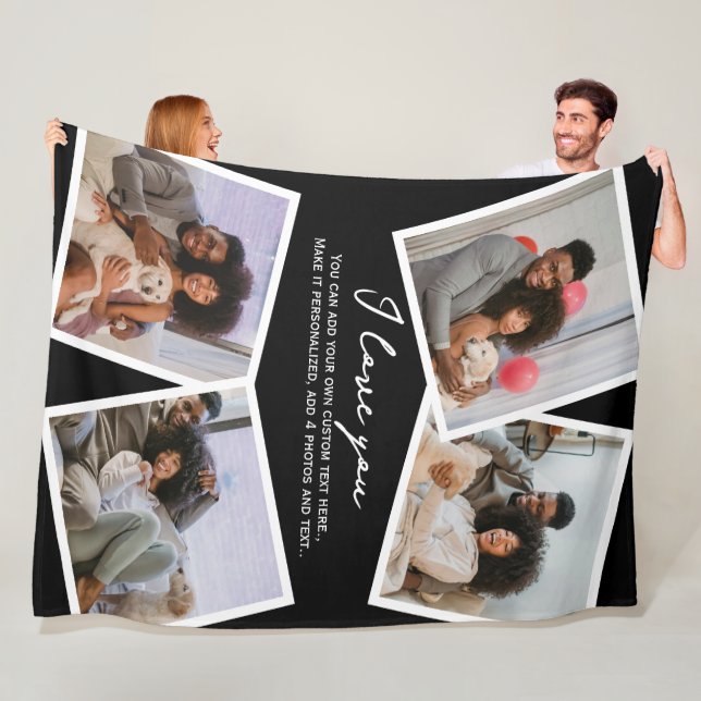 4 Photo Personalized and Text Template Fleece Blanket (In Situ)