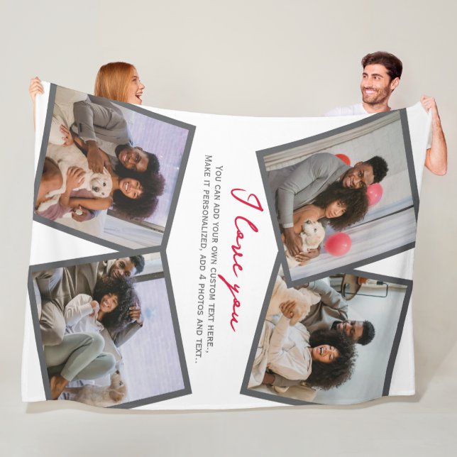 4 Photo Personalized and Text Template Fleece Blanket (In Situ)