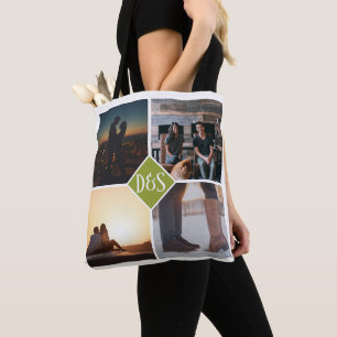4 Photo Personalized Collage Monogrammed Tote Bag