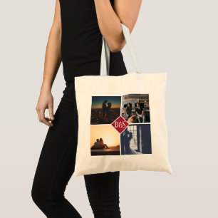 4 Photo Personalized Collage Monogrammed Tote Bag