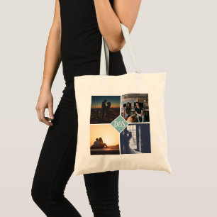 4 Photo Personalized Collage Monogrammed Tote Bag