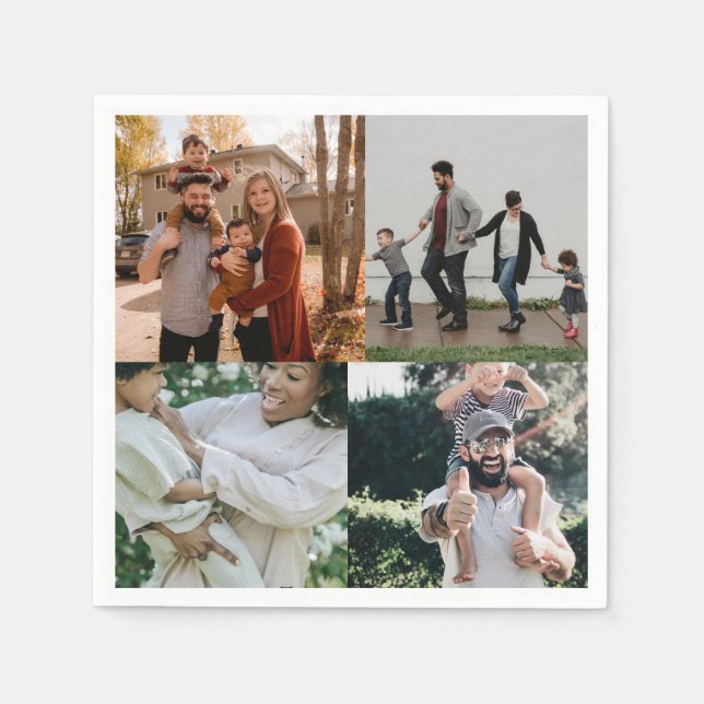  4 Photo Personalized Custom Collage Napkin (Front)