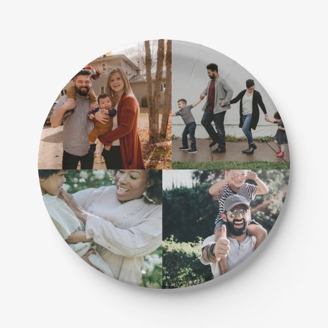  4 Photo Personalized Custom Collage Paper Plate (Front)