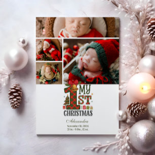 4 Photo Plaid First Christmas Holiday Card