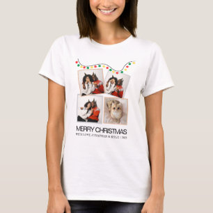 4 Photo Polaroid Festive String Lights Christmas T-Shirt