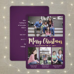 4 Photo Purple Merry Christmas Modern Collage Foil Holiday Card<br><div class="desc">Send stylish joyful greetings and share your favourite pictures with a custom four photo collage purple and gold foil holiday card. All text on this template is simple to customize to include any wording, such as Merry Christmas, Happy Holidays, Seasons Greetings, New Year Cheers etc. (IMAGE PLACEMENT TIP: An easy...</div>