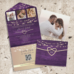 4 Photo QR Code Wedding All In One Invitation