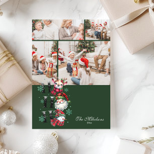 4 Photo Retro Santa & Friends Christmas Holiday Card