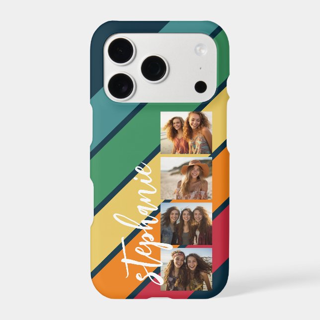 4 Photo Retro stripe pattern rainbow monogrammed (Back)