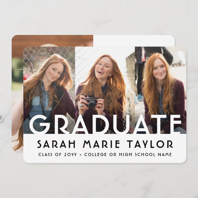 4 Photo Simple Modern Bold Typography Graduation Announcement (Front/Back)