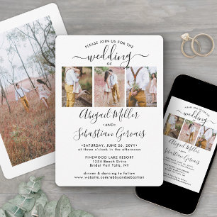 4 Photo Simple Modern Calligraphy Elegant Wedding Invitation