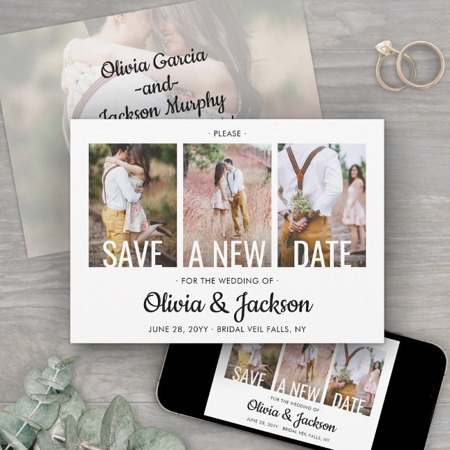 4 Photo Simple Modern Wedding Postponement Change Save The Date (Creator Uploaded)