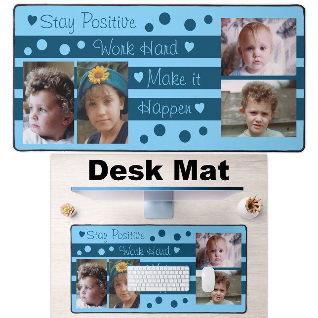 4 photo stay positive blue desk mat (Creator Uploaded)
