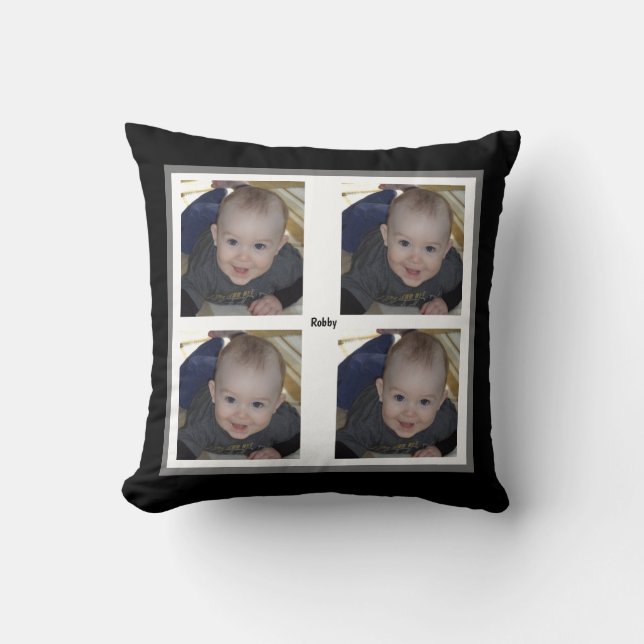 4 Photo Template Baby Boy Kids Black Gift Throw Throw Pillow (Front)